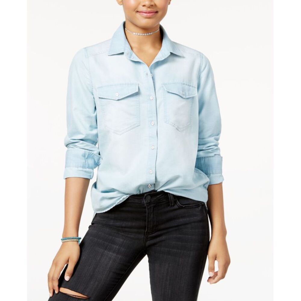 Polly Esther Juniors Cotton Embroidered Denim Shirt